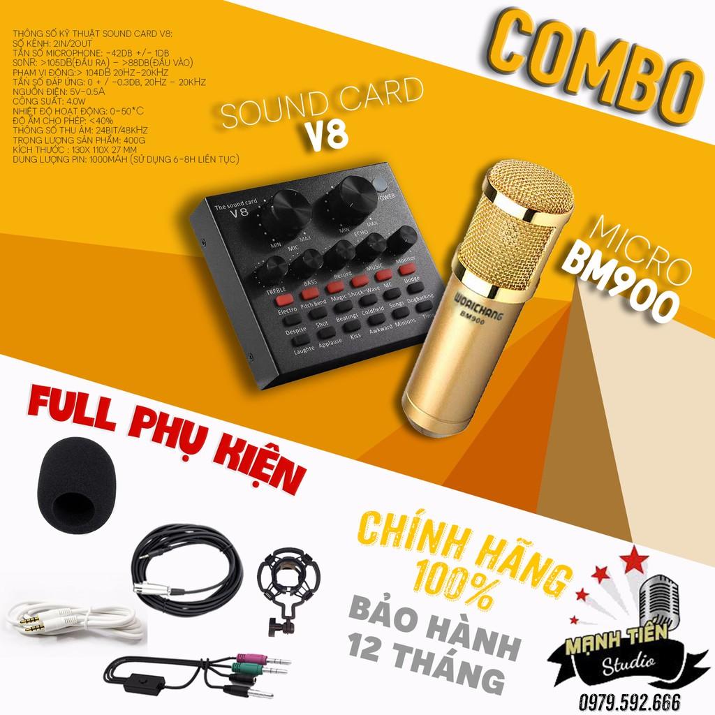 Bộ Sản Phẩm Soundcard V8 + Mic Karaoke Livetream BM 900, Có AutoTune Chuẩn Phòng Thu