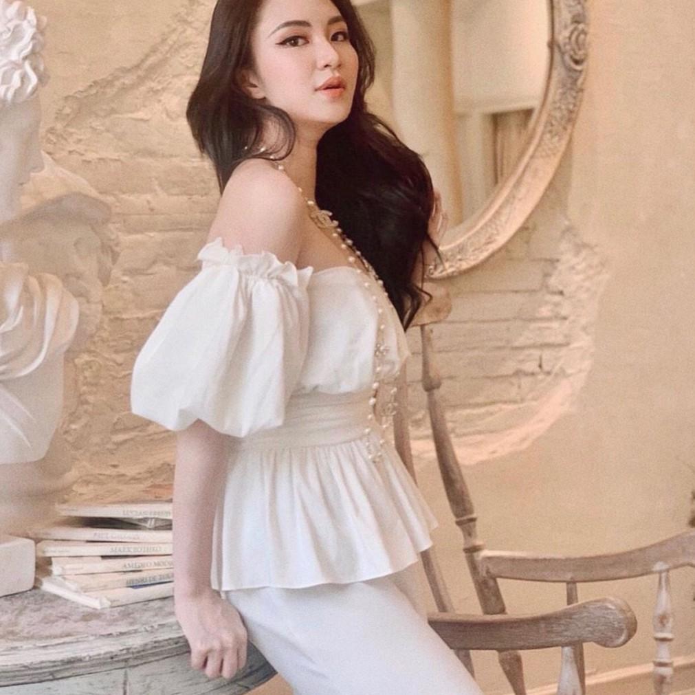 Áo peplum trễ vai tay phồng