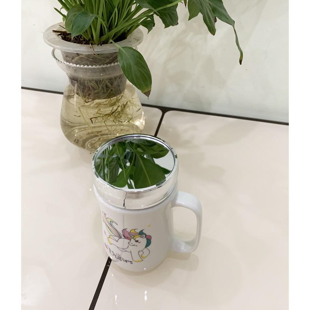 CỐC GIỮ NHIỆT BẰNG SỨ CÓ NẮP GƯƠNG