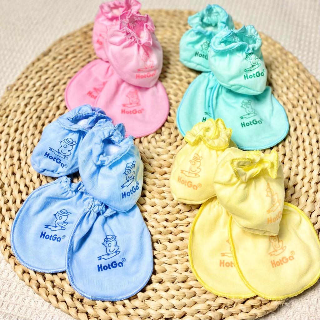 Set Bao Tay Bao Chân Sơ Sinh Cotton Viền Thun Mềm Cho Bé - HotGa - Màu Xanh Ngọc, Màu Xanh Ngọc