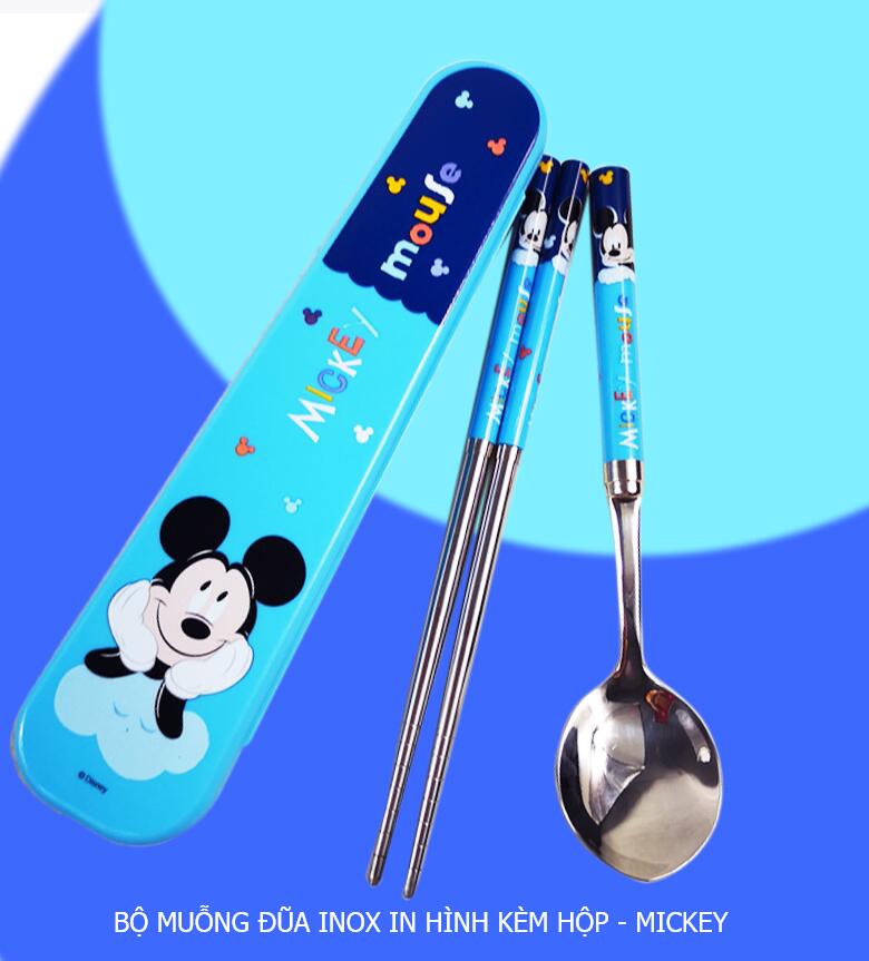 Bộ muỗng đũa inox in hình - Disney Kèm hộp đựng cho bé