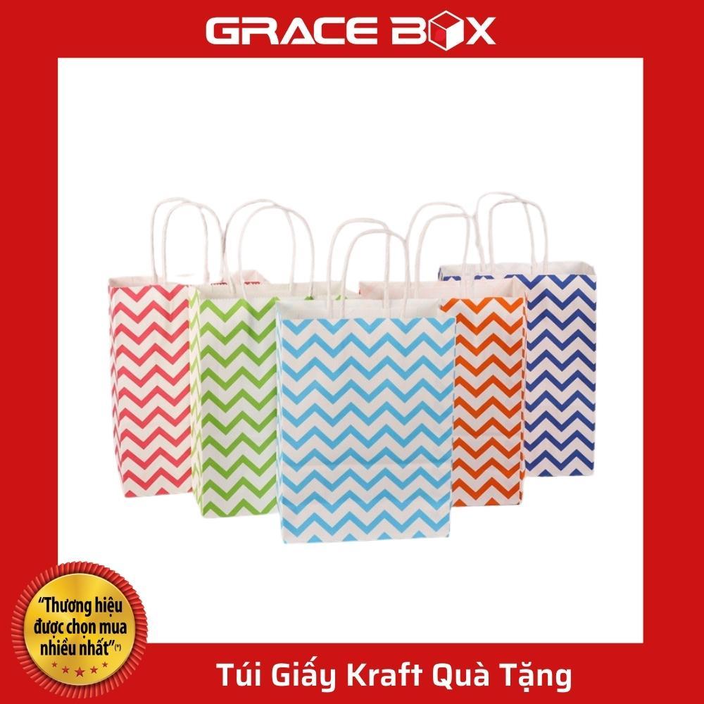 Túi Quà Tặng Giấy Kraft Sọc Ngang Xinh Xắn - Màu Đỏ