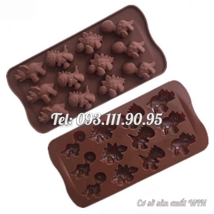 Khuôn silicon làm bánh, rau câu, socola, kẹo dẻo 12 con khủng long – Mã số 1566