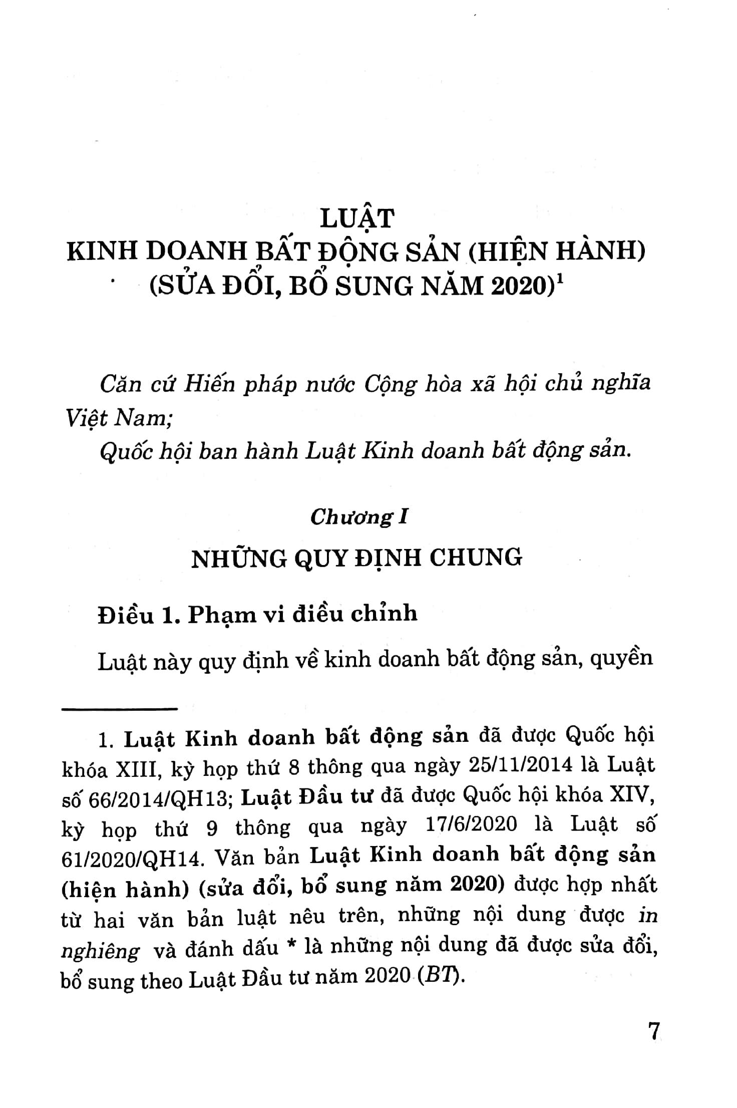 Luật Kinh Doanh Bất Động Sản (Hiện Hành) (Sửa Đổi, Bổ Sung Năm 2020)