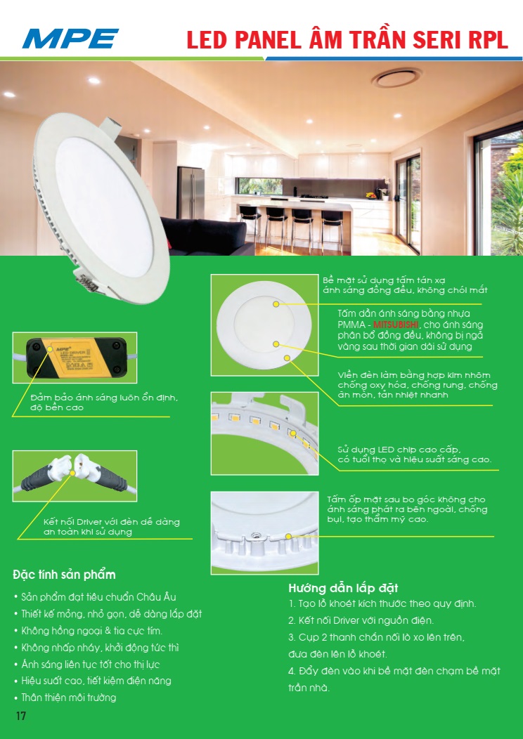 Đèn LED Panel âm trần 9W, viền vàng, ánh sáng trắng hoặc 3 chế độ màu - Thương hiệu MPE