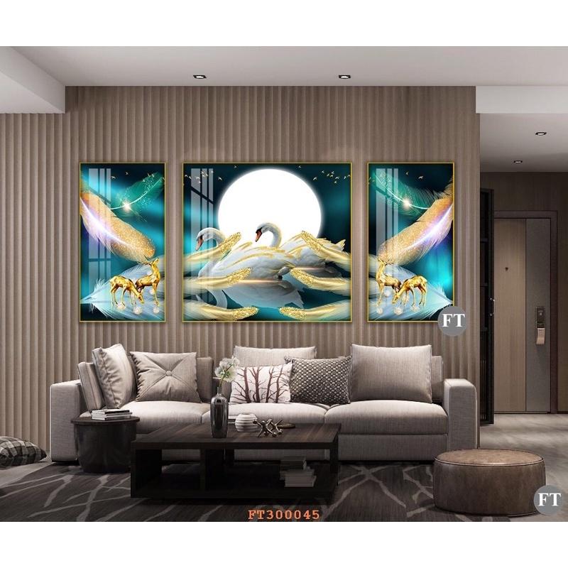 Tranh tráng gương bộ 120x60cm ba bức chủ đề phong cảnh tài lộc may mắn nhiều kích thước