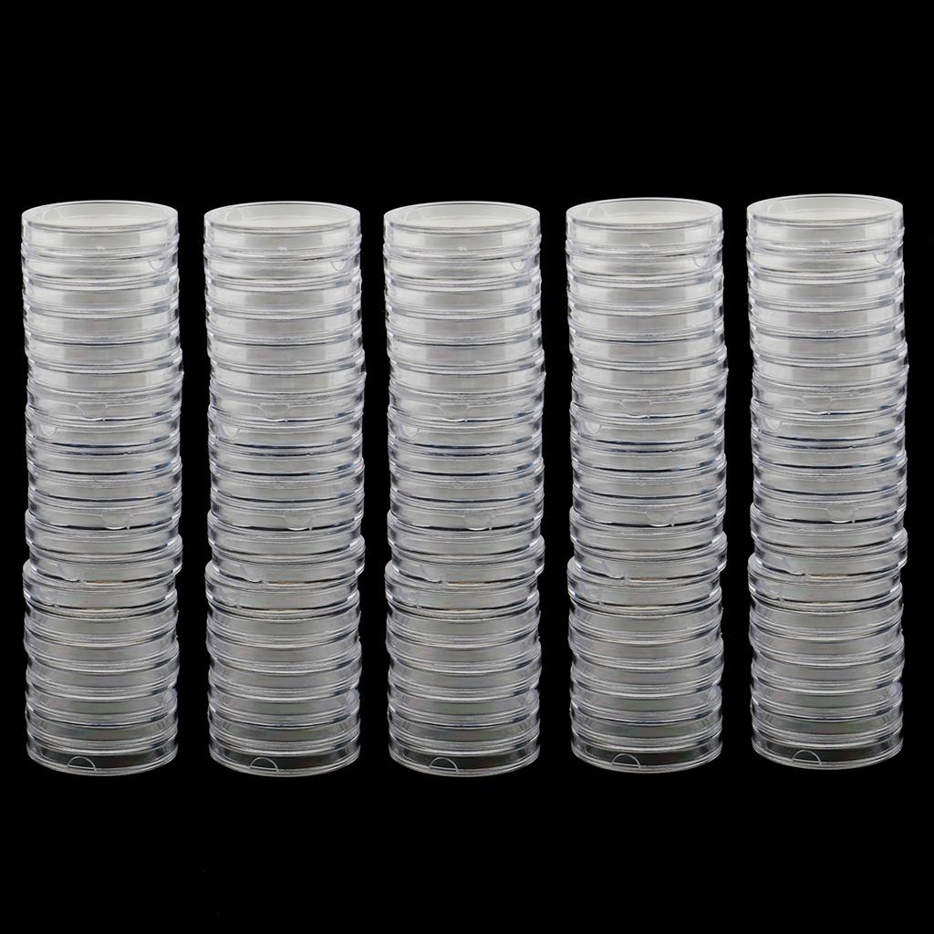 100pcs Clear Round Plastic Coin Capsules Container Storage Holder Case