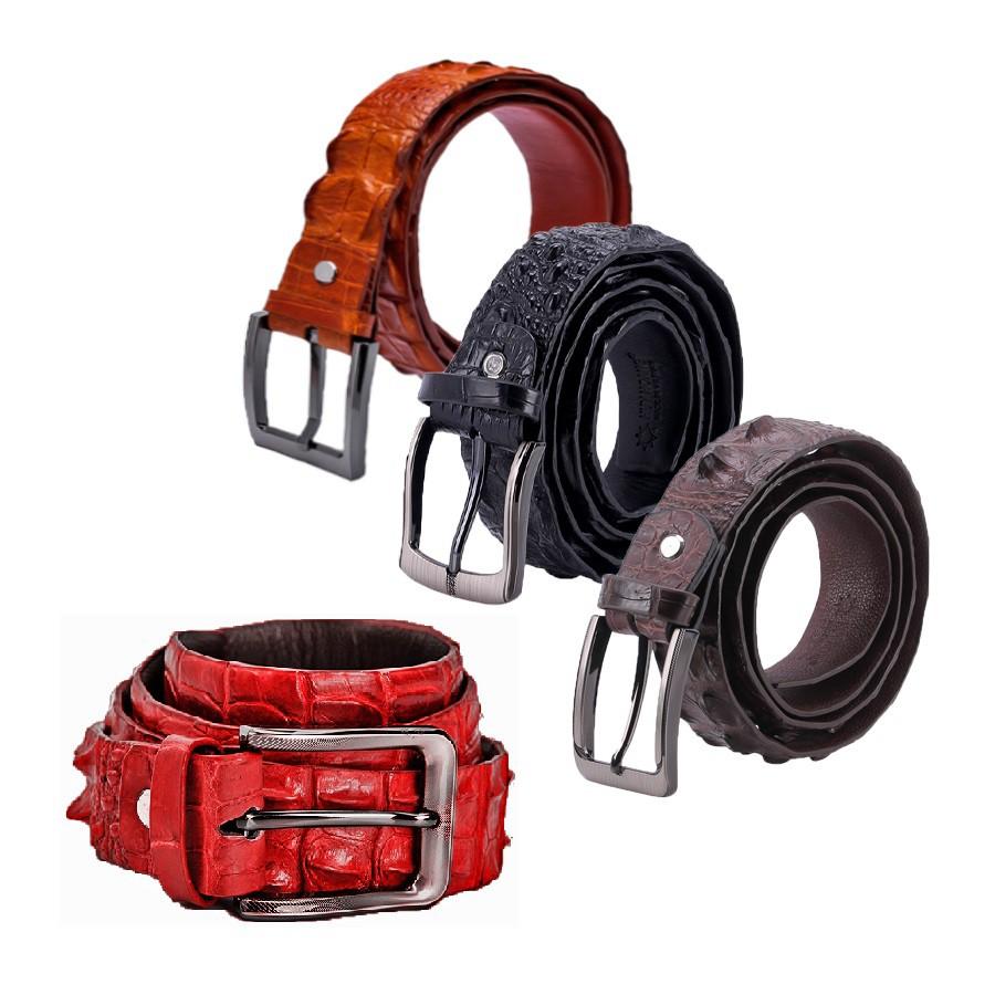 HC4222-4223-4724-4726 - Thắt lưng nam da cá sấu Huy Hoàng nguyên con 4P bát gài màu đen, nâu đất, nâu đỏ, vàng bò