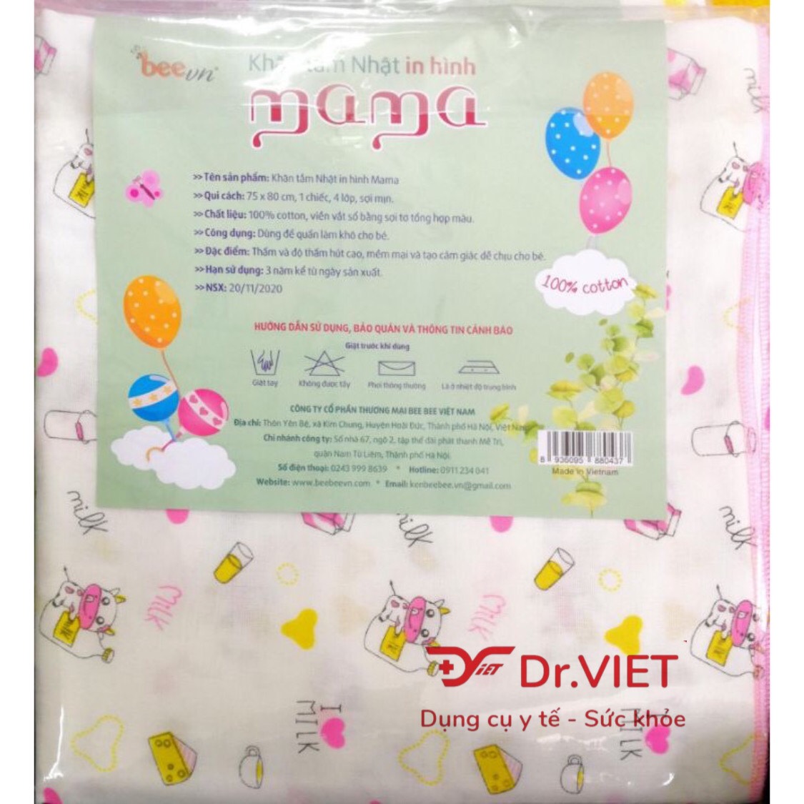 Khăn tắm Nhật sợi mịn Mama thương hiệu BeeVN 4 lớp in hình cao cấp làm từ sợi Cotton mềm mịn thích hợp cho mọi loại da