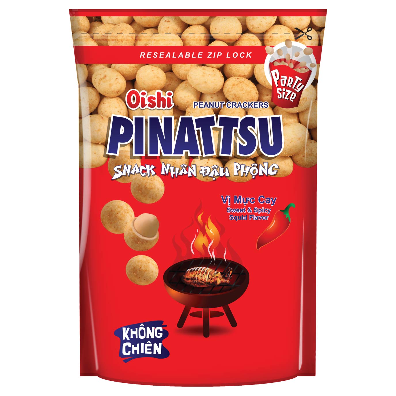 Combo 20 gói Oishi Snack Nhân Đậu Phộng Vị Mực Cay Pinattsu (95g/gói)