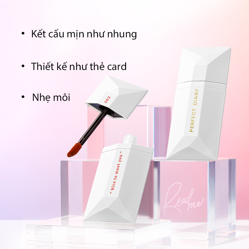 Son Kem Perfect Diary ReadMe Lip Sheer Velvet Chất Kem Nhung Lì Lâu Trôi Màu Sắc Tùy Chọn 4g