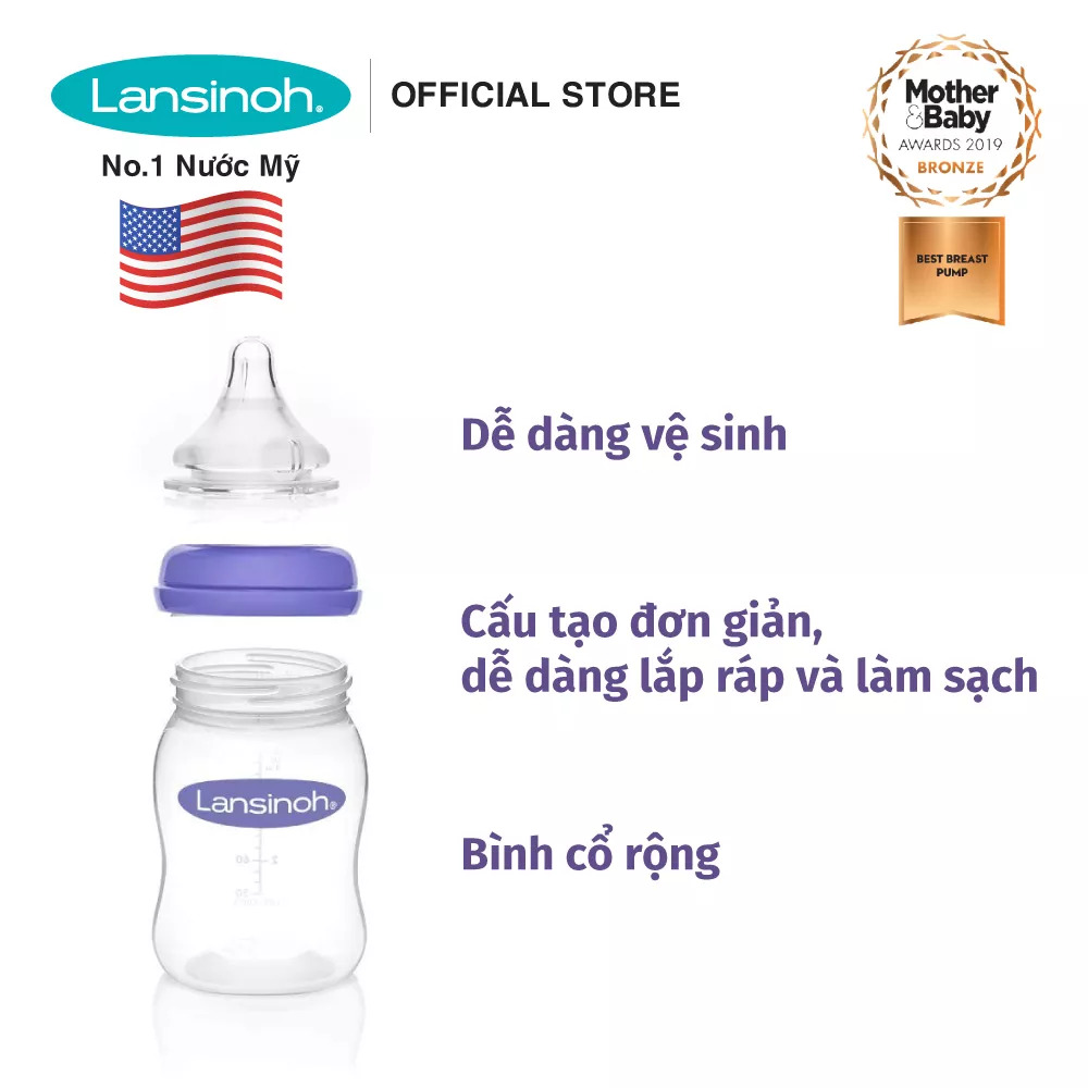 Combo 2 Bình Sữa Cổ Rộng Lansinoh 160ml