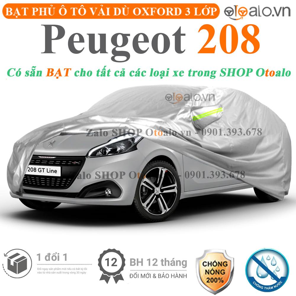 Bạt che phủ xe ô tô Peugeot 208 vải dù 3 lớp CAO CẤP BPXOT - OTOALO