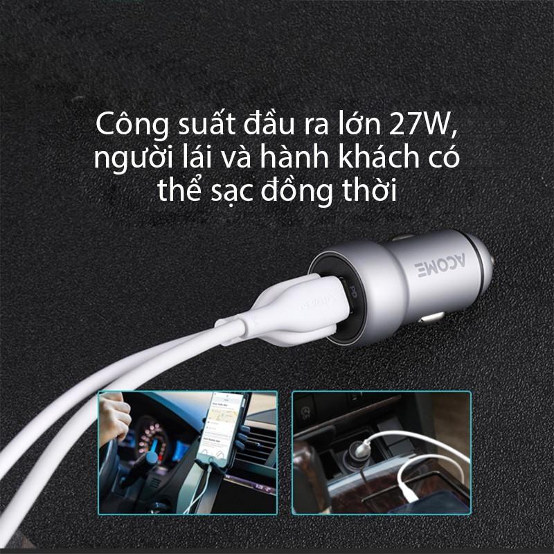 Cốc Sạc Ôtô ACOME 2 Cổng Sạc USB &amp; PD QC 3.0 27W - Hàng Chính Hãng