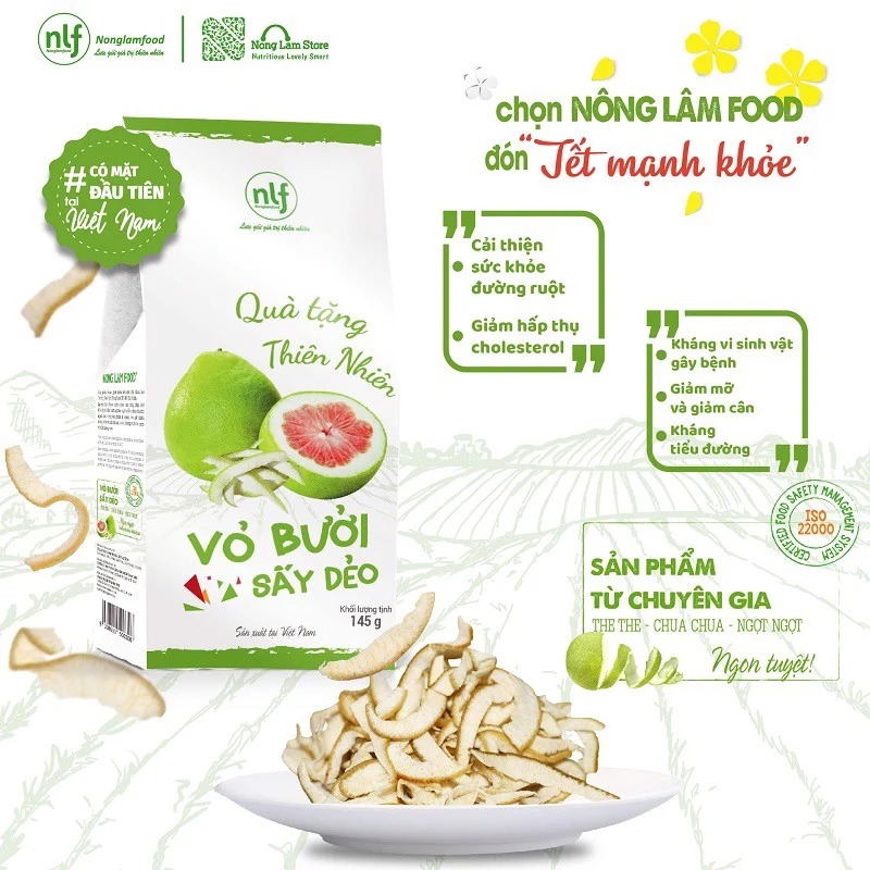 Vỏ bưởi sấy dẻo Nonglamfood hộp 145g | Ăn vặt tốt cho sức khỏe | Healthy Snack | Ăn vặt văn phòng | Trái cây sấy dẻo dinh dưỡng ăn liền | Ăn vặt giảm cân &amp; giữ dáng, đẹp da