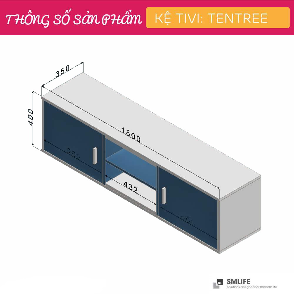 Kệ Tivi gỗ hiện đại SMLIFE Tentree | Gỗ MDF dày 17mm chống ẩm | D150xR35xC55cm