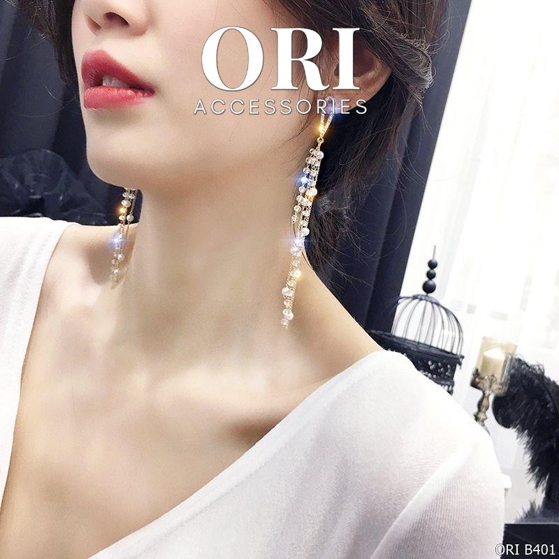 Bông tai nữ dáng dài chuỗi đính đá Kerenza sang trọng ORI ACCESSORIES B401