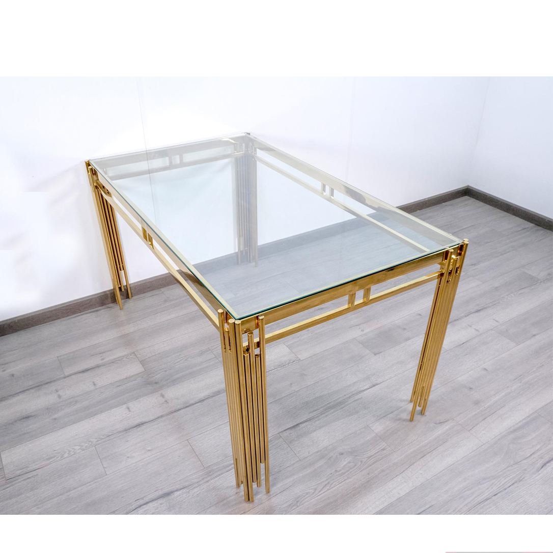 Bàn Ăn Luxury Kính 8mm Chân Mạ Vàng  Siêu Phẩm của Năm - Kích Thước 1.4m x 80cm