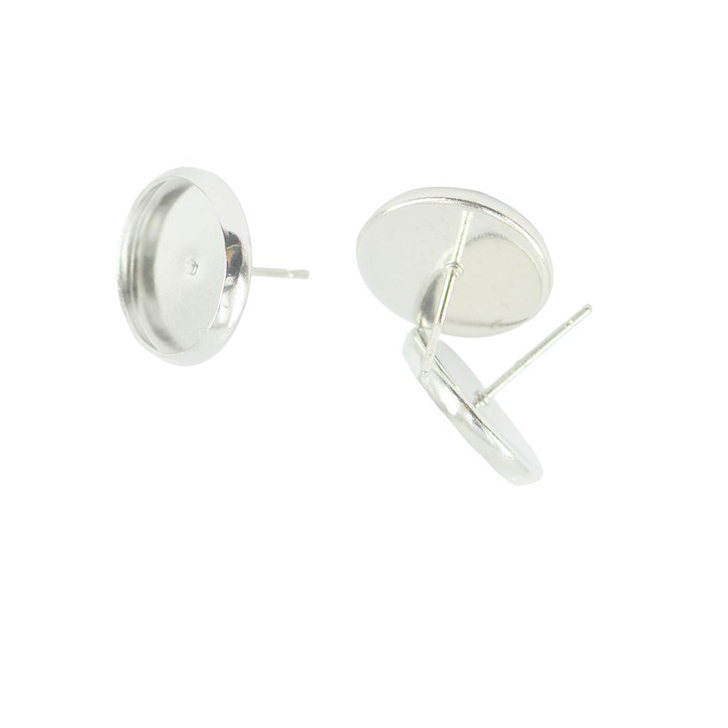 Earring Base Cabochon Setting Earring Base Ear Pin Stud Metal Blanks Round Bezel for Jewelry Findings Fit 12mm Cabochons Silver & White Pack of 48 Pcs