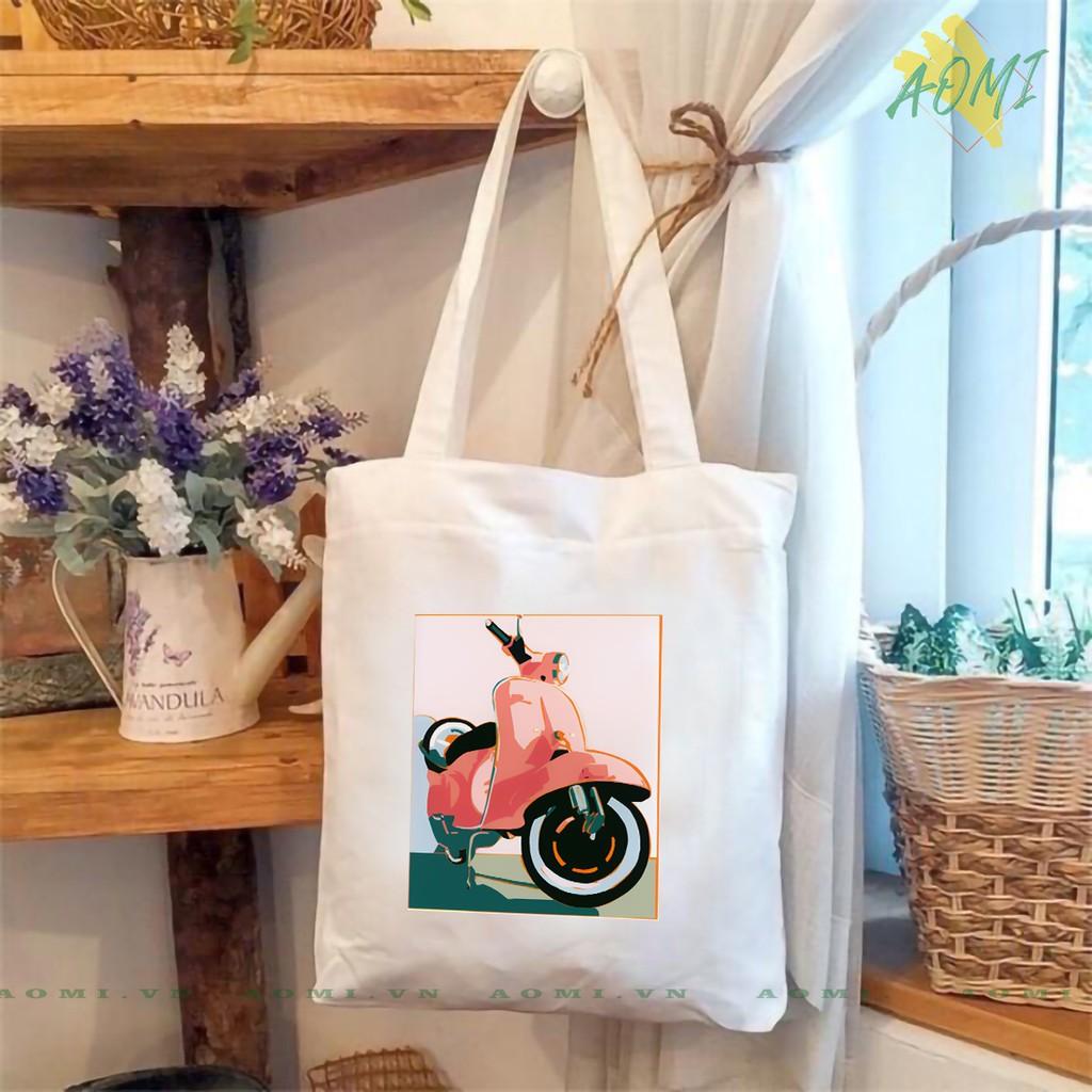 TÚI VESPA NHIỀU MẪU VẢI ĐEO VAI TOTE CANVAS BAG CÓ KHÓA KÉO SIZE LỚN 33x38cm CUTE XINH ĐẸP TIỆN ÍCH DẠO PHỐ DU LỊCH