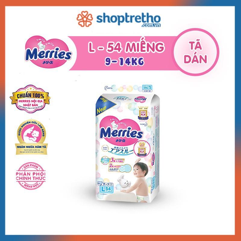 Tã dán Merries L54 (cho bé từ 9-14kg) - 1 bịch 54 miếng