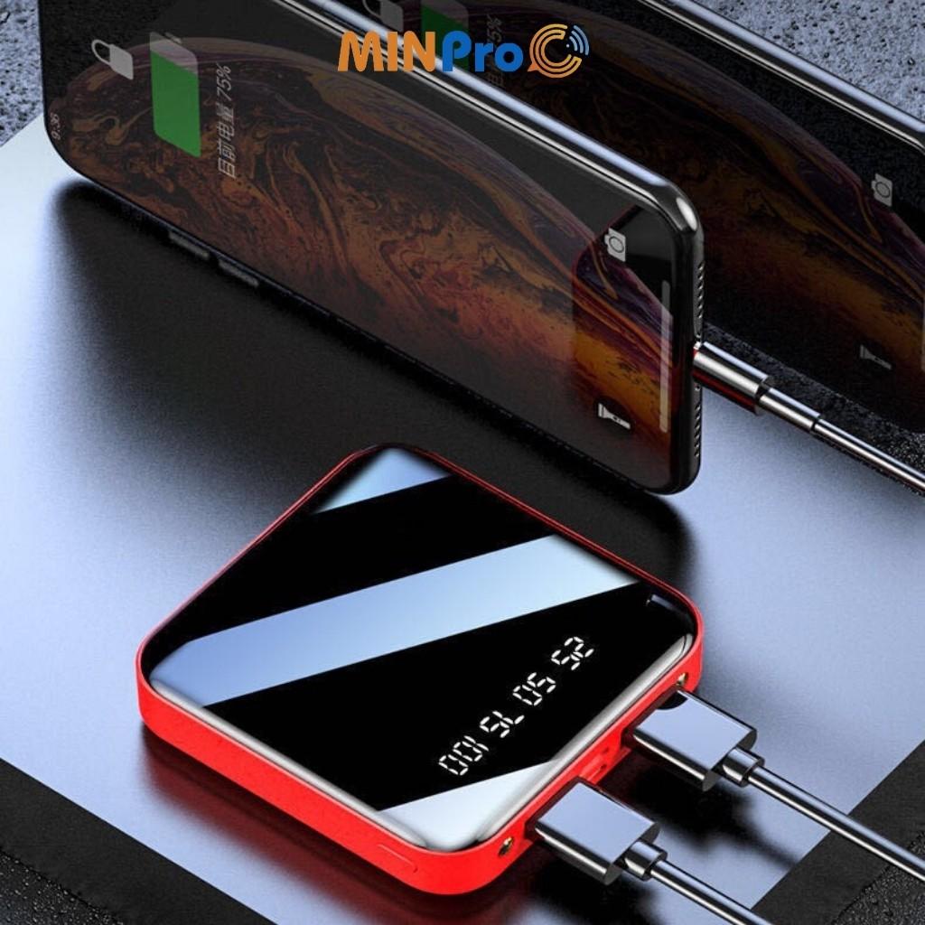 Pin sạc dự phòng 20000mAh mini, nhỏ gọn, tặng kèm dây cáp 3 đầu hình vuông - MINPRO