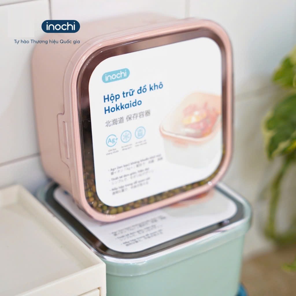 Hộp Trữ Đồ Khô Hokkaido 800ml - Hộp Đựng Thực Phẩm Khô, Chứa Bánh Mứt Inochi ( Tặng kèm sticker)