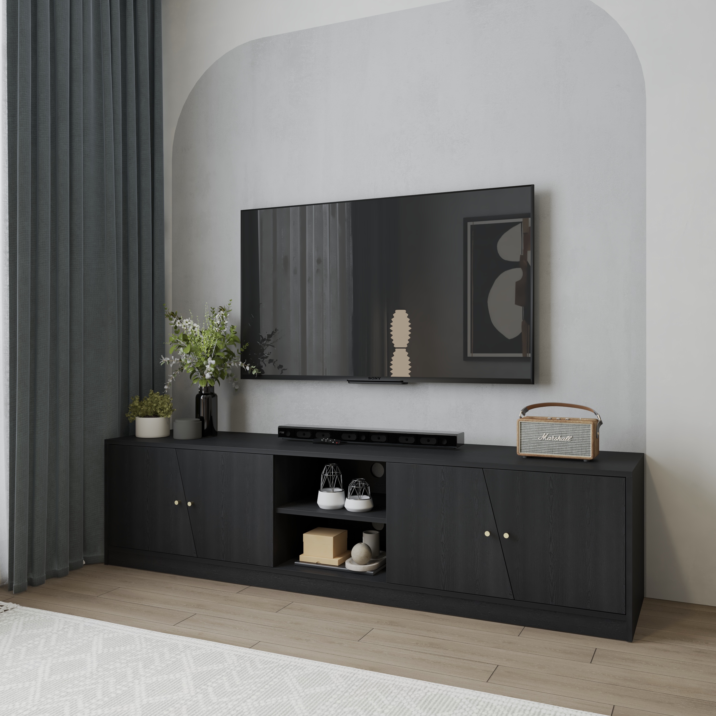 HAPPY FURNITURE , Kệ TV 4 cửa mở - DALEY , KTV_102 , 200cm x 45cm x 50cm DxRxC