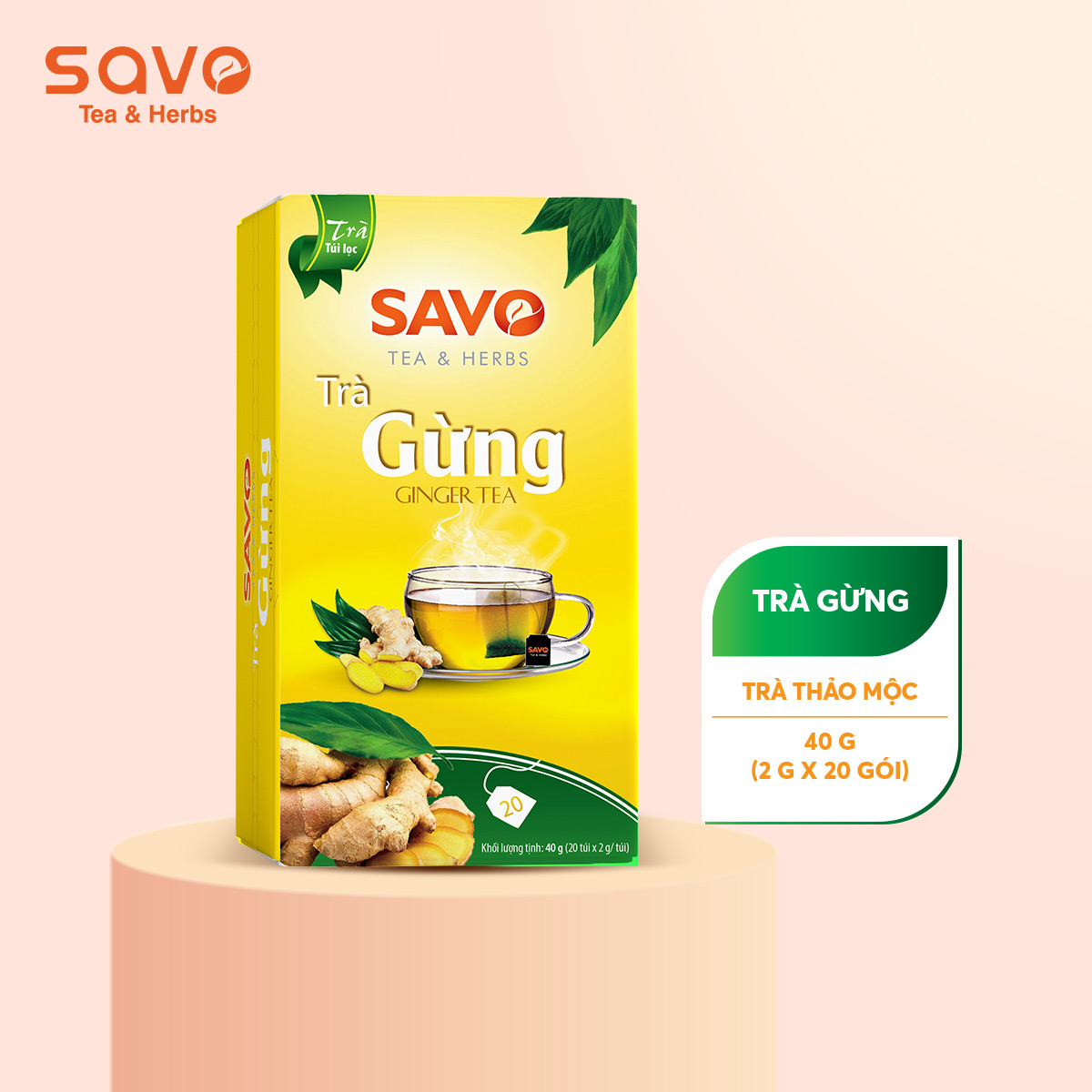 Trà Gừng Túi Lọc SAVO Tea ( Hộp 20 gói x 2g )