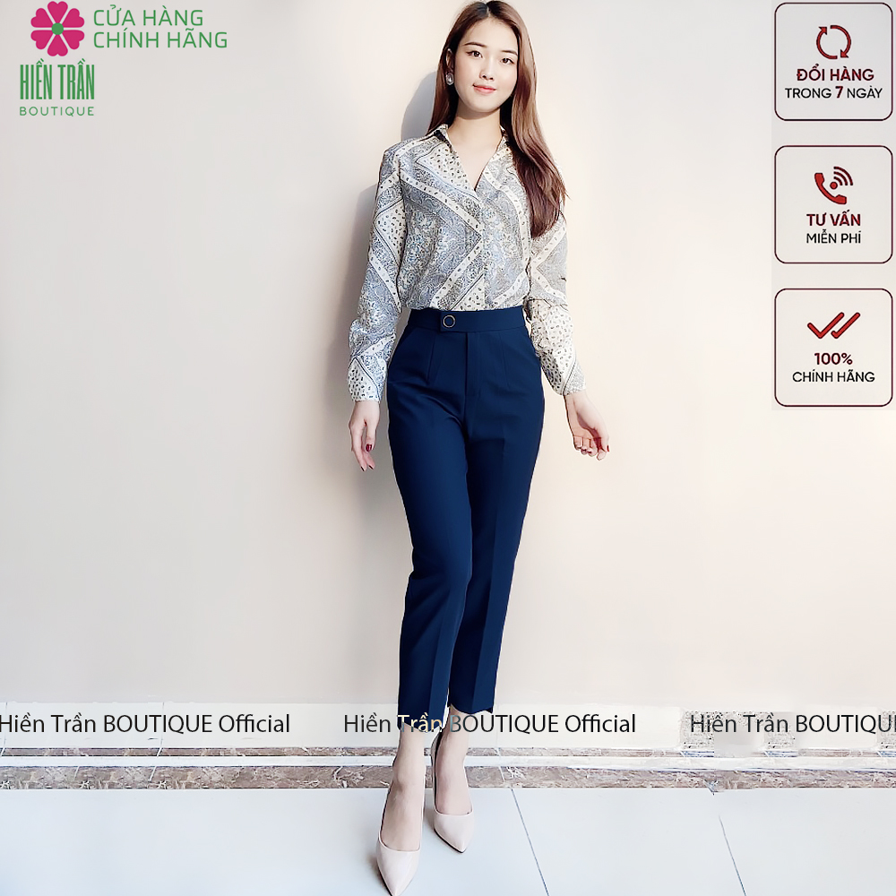 Quần baggy nữ Hiền Trần BOUTIQUE đai tròn đẹp cúc bấm đồ công sở form dáng chuẩn chất vải cao cấp