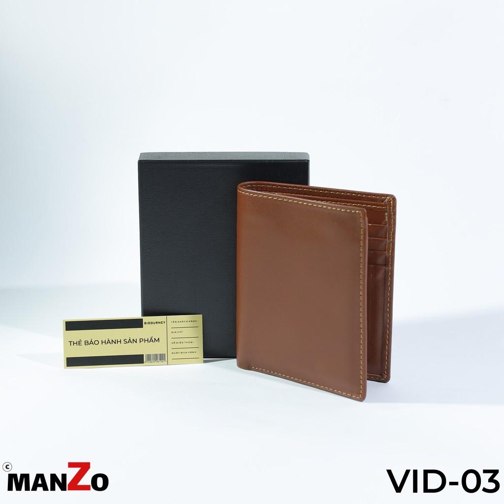 Ví da bò nam dáng đứng cao cấp MANZO VID-03 bảo hành 18 tháng