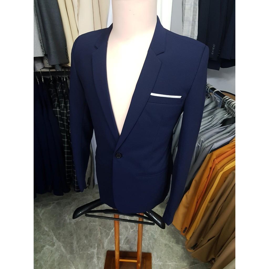 Bộ vest nam màu xanh đen sáng form ôm body chất vải dày mịn co giãn