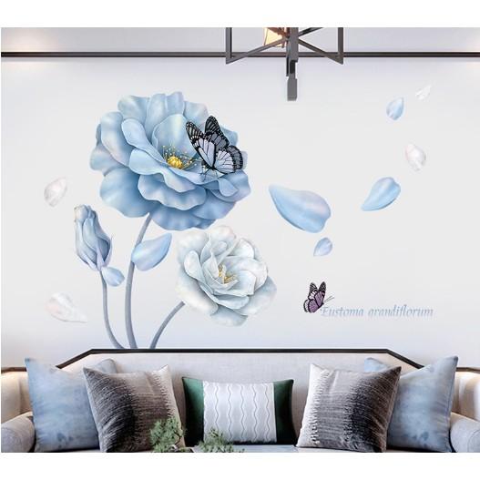 Decal Hoa Hồng xanh 3D và bướm