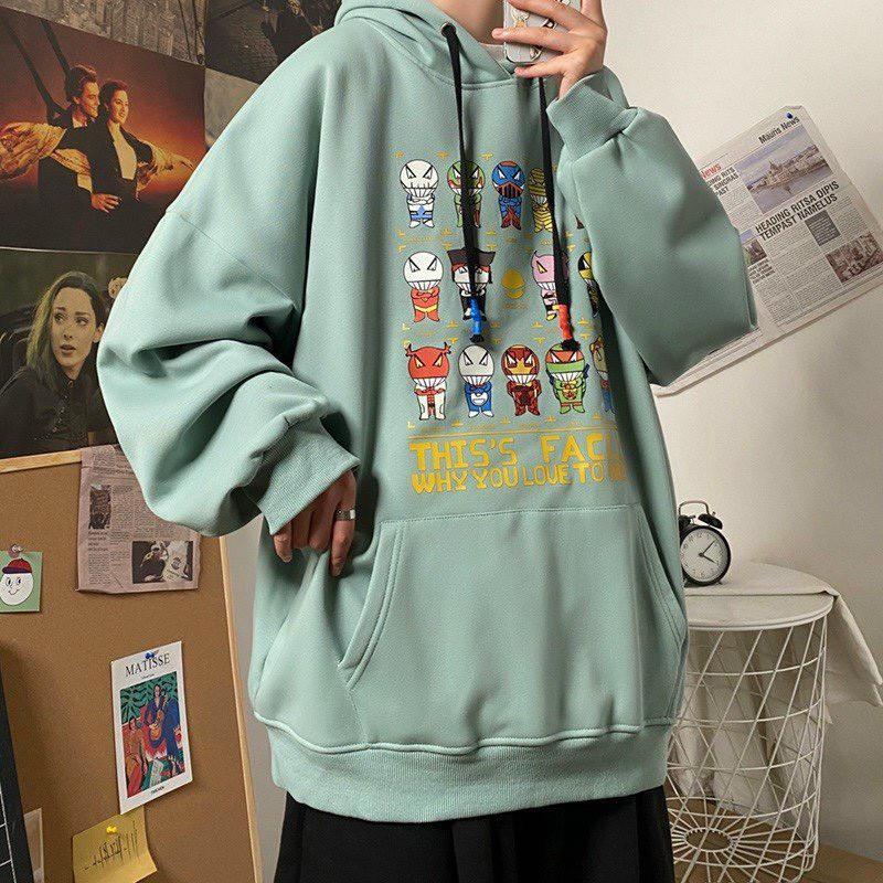 Áo Khoác Hoodie Nam Nữ In Hoạt Hình Form Rộng