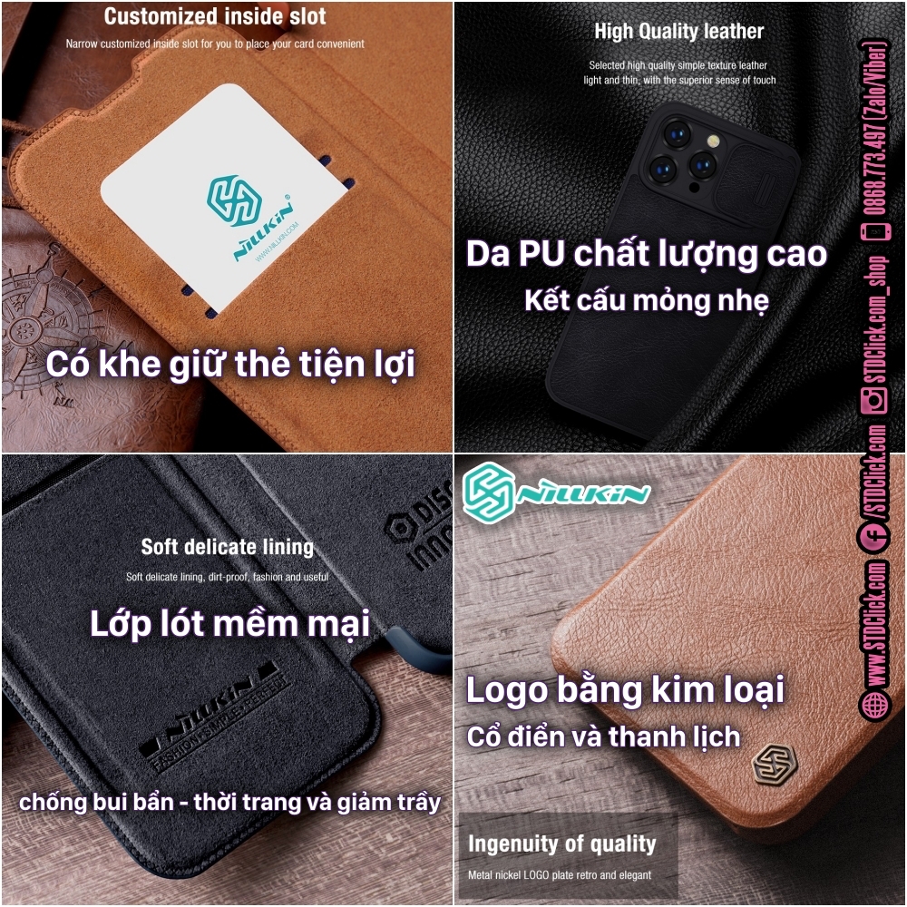 BAO DA DÀNH CHO ĐIỆN THOẠI IPHONE 14 PRO MAX NILLKIN QIN BẢO VỆ CAMERA