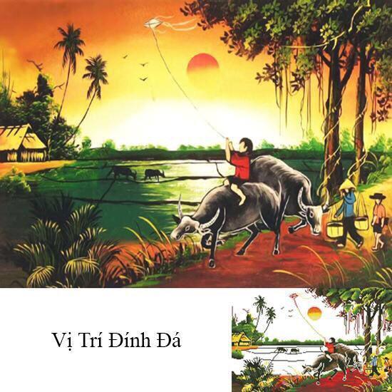 TRANH ĐÍNH ĐÁ Phong Cảnh Đồng Quê Chăn Trâu  LV287 (70x50) chưa đính