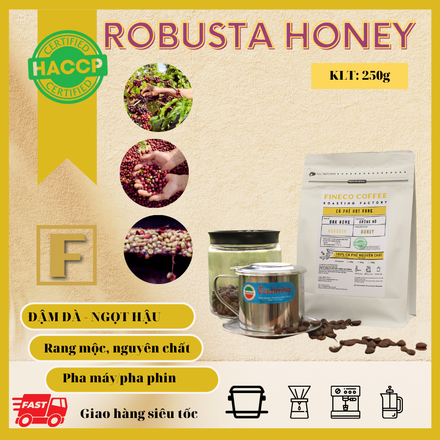 Robusta Honey - Cà phê chất lượng cao, hương thơm ngọt ngào - Cà phê pha phin/ pha máy |500gr|