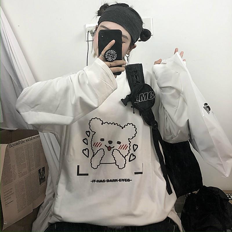 Áo Thun Tay Dài Unisex GẤU IT HAS DARK EYES Thu Đông Ulzzang