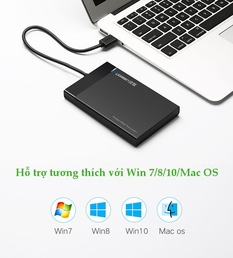 Vỏ hộp đựng ổ cứng SATA 2.0/3.0 2.5 và SSD vỏ nhựa ABS cao cấp (dây dời) UGREEN US221 30848 - Hàng Chính Hãng