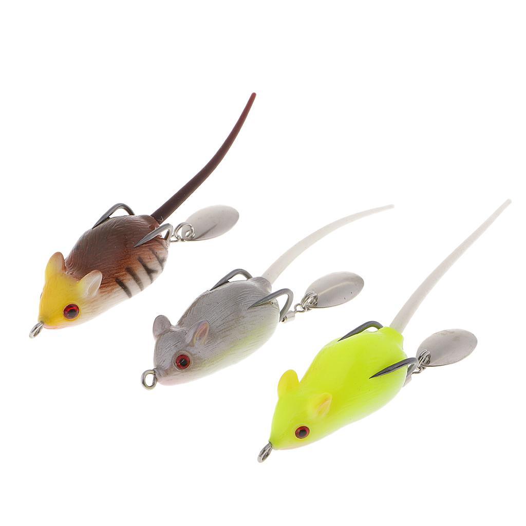 3pcs Long Tail Mouse Fishing Lures 3D Artificial Rat Lures Weedless Lures Mice Baits for Bass, Perch, Snakehead