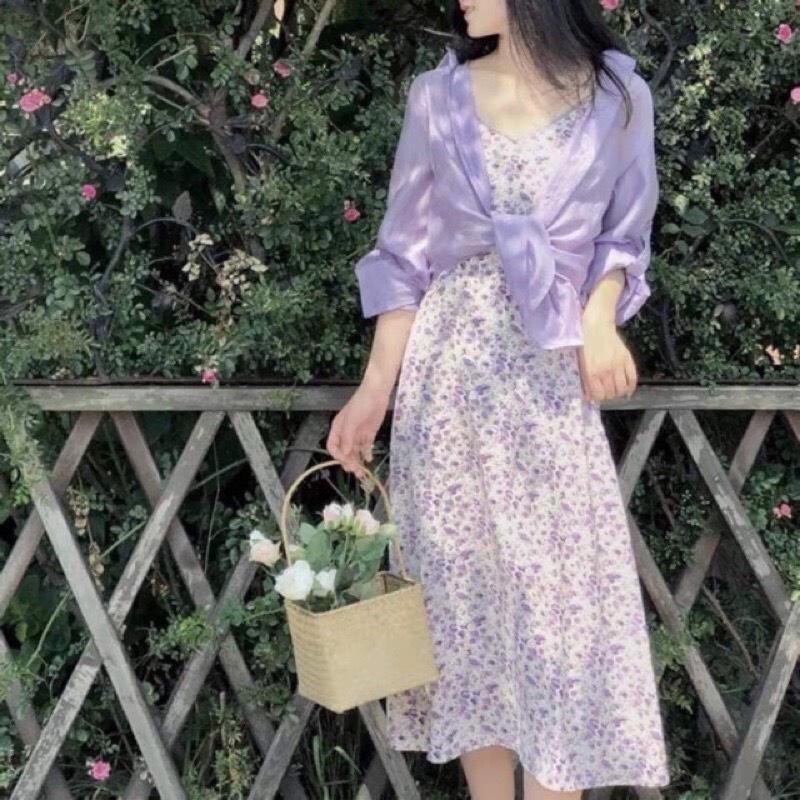 Áo SƠ MI VOAN nữ mỏng KHOÁC NGOÀI tay lửng CỘT DÂY thời trang xinh xắn