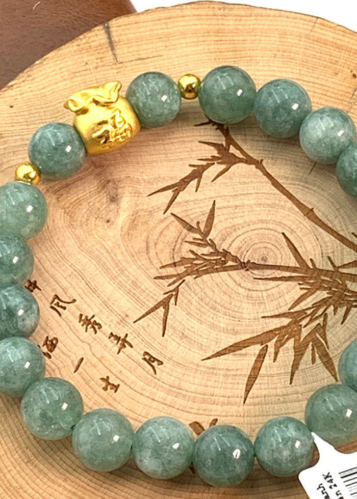 Vòng Đá Thạch Anh Xanh Ngọc Charm Túi Tiền Vàng 24K