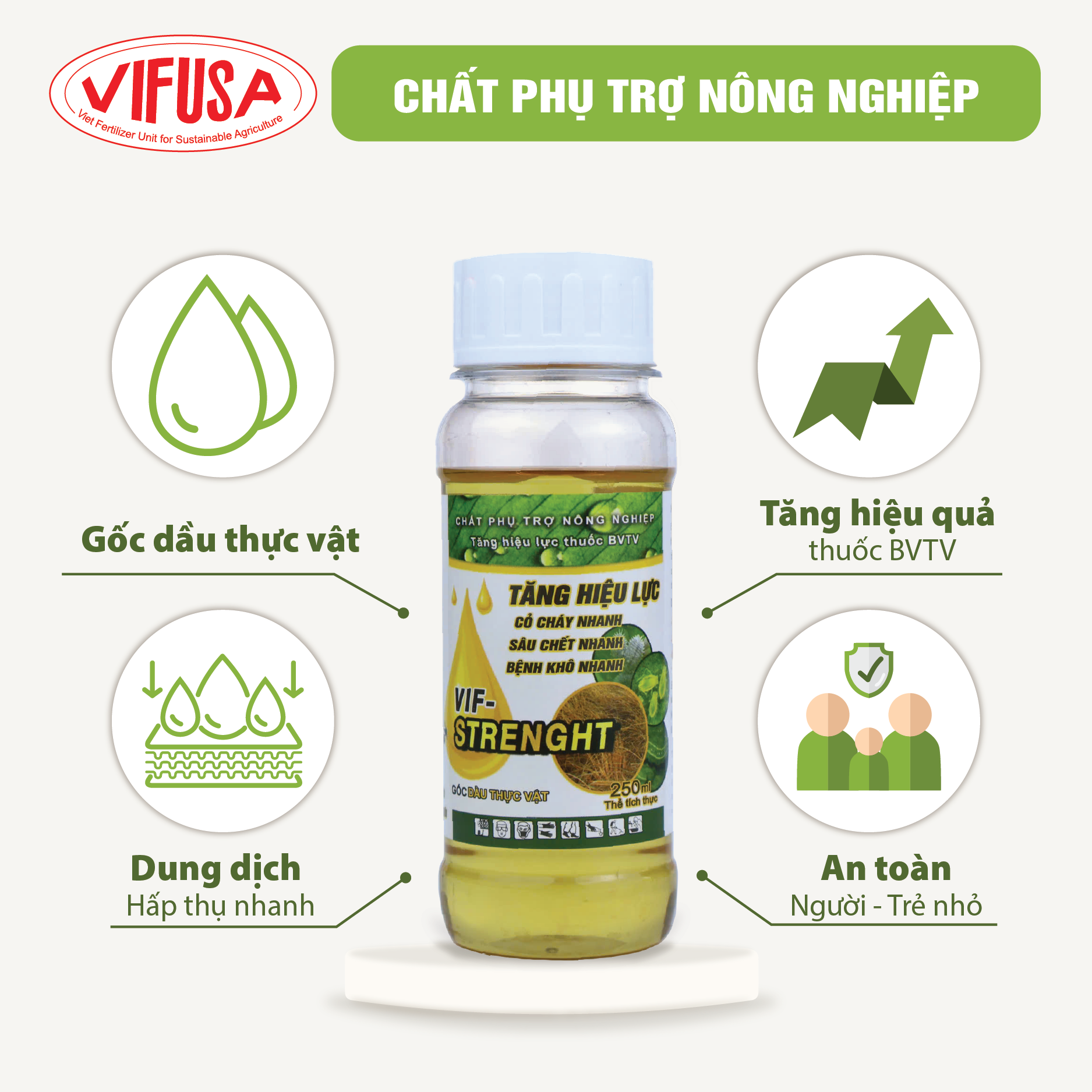 VIF-STRENGHT - Chất phụ trợ nông nghiệp Tăng hiệu lực chai 250ml
