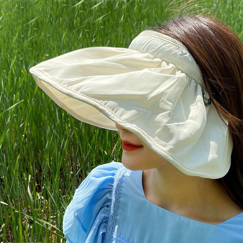 Summer Folding Sun Hat Hair Hoop Women Sun Visor Elastic Top Empty Hats UV Sun Protection Wide Brim Sport Beach Caps Hats