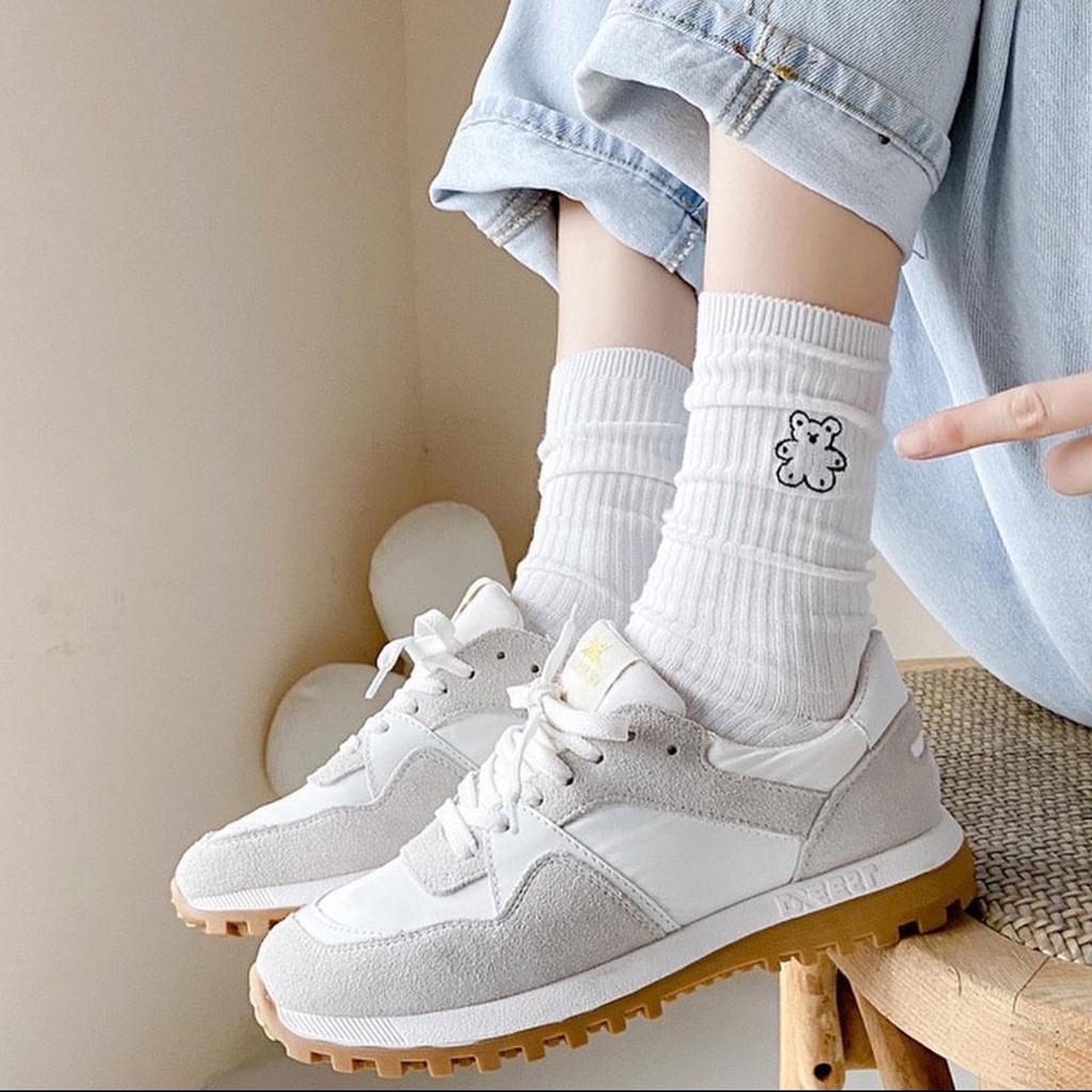 Tất Cao Cổ Nam Nữ Vớ Cao Cổ Thêu Họa Tiết Nhỏ Xinh Chất Cotton Mịn Mát Tất Trắng Lolita Cao Cổ Nữ Camcamvintage