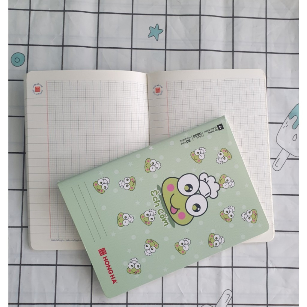 Lốc 5 Vở 4 ô ly Hồng Hà 80 trang School ẾCH CỐM 0600 - Định lượng 100gsm, Giấy trắng tự nhiên chống lóa