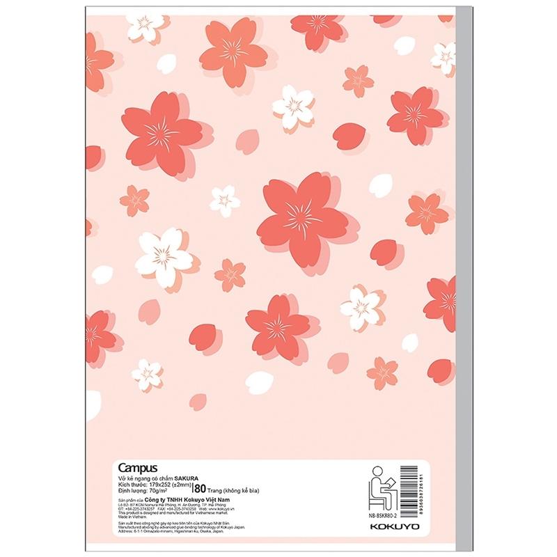 Vở Sakura B5 Kẻ Ngang Có Chấm 80 Trang ĐL 70g/m2 - Campus NB-BSKR80