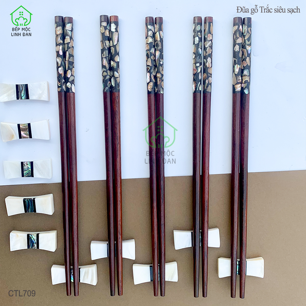 (5 Đôi) Đũa Gỗ Trắc Đầu Cẩm Quy Ốc Bào Ngư Úc - Kháng Khuẩn Siêu Sạch [CTH709-5]