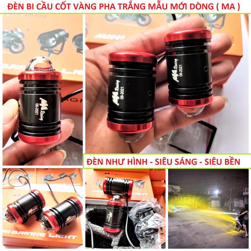 Đèn trợ sáng mini xe máy 2 chế độ cốt vàng pha trắng viền đỏ mẫu mới