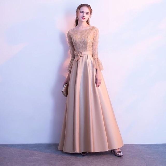 Đầm Maxi xoè tròn phối kim sa tay lưới SANG TRỌNG -MS36Y- Size M/L đến 57kgMM MM